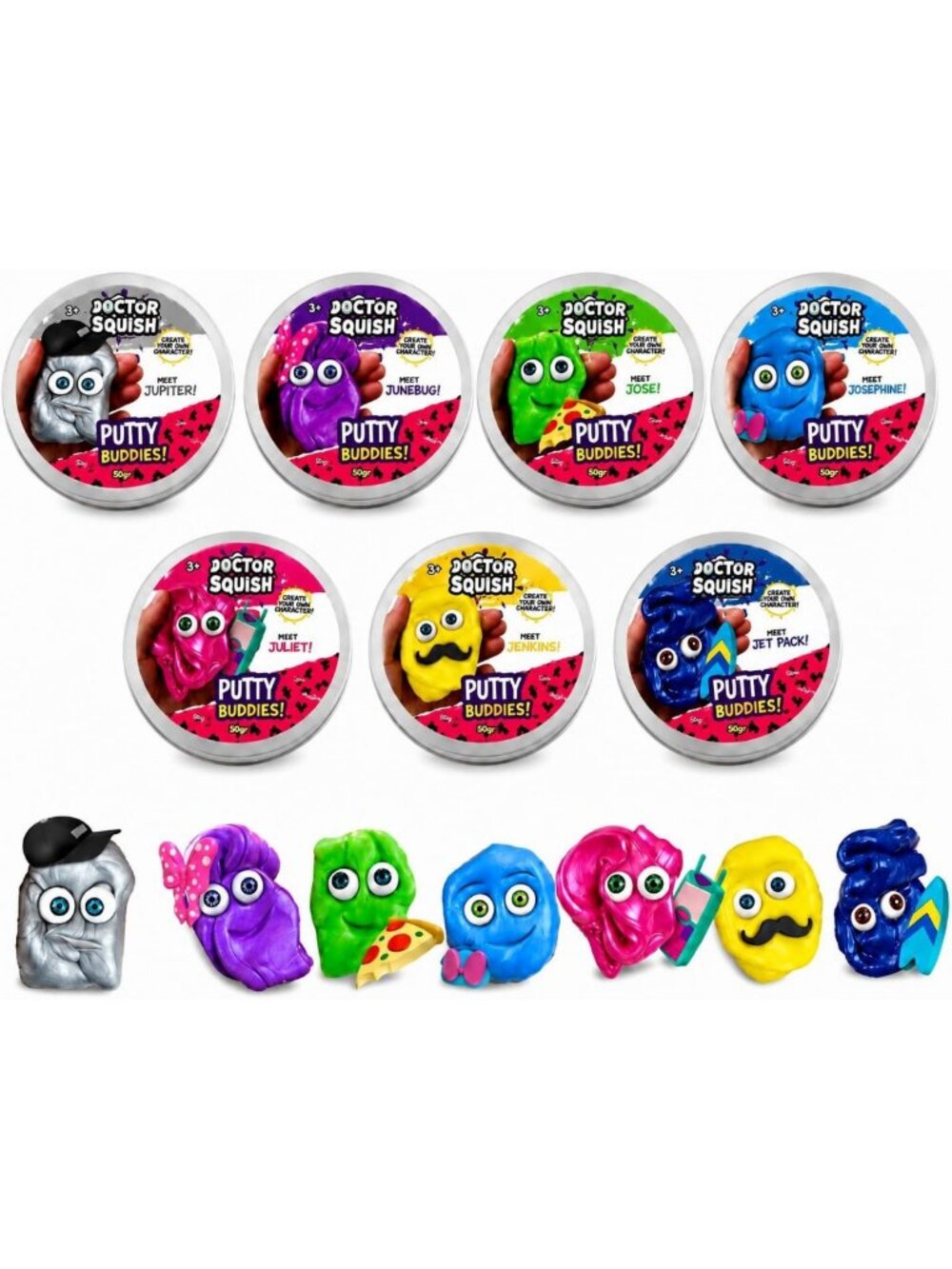 Stretchy Sensory Putty Toy - 7 Collectible Character Tins, Fidget & Stress